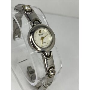 Vivani Women's Quartz Watch‎ Silver 22mm Case Rhinestones in Band- New Battery